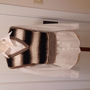 Veronica Beard Spear Mixed-Media Top Lg NWT